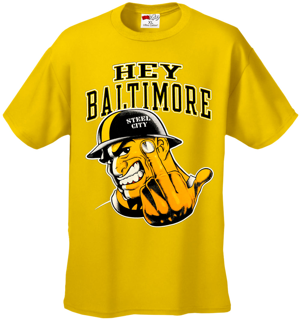 Hey Baltimore - Pittsburgh guy with Middle Finger Mens T-shirt