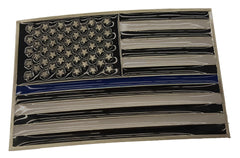 Police Thin Blue Line American Flag Belt Buckle with Leather Belt