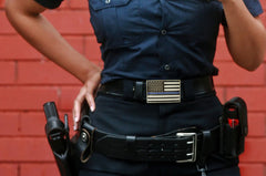 Police Thin Blue Line American Flag Belt Buckle with Leather Belt