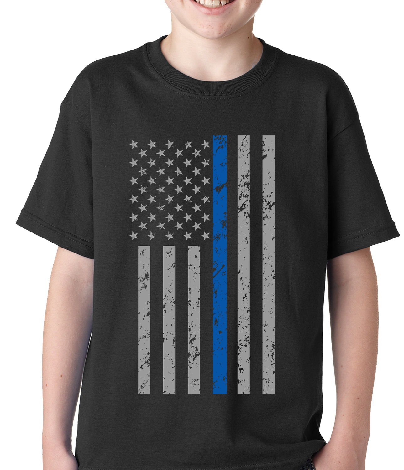 Police Thin Blue Line American Flag - Support Police Department Kids T-shirt