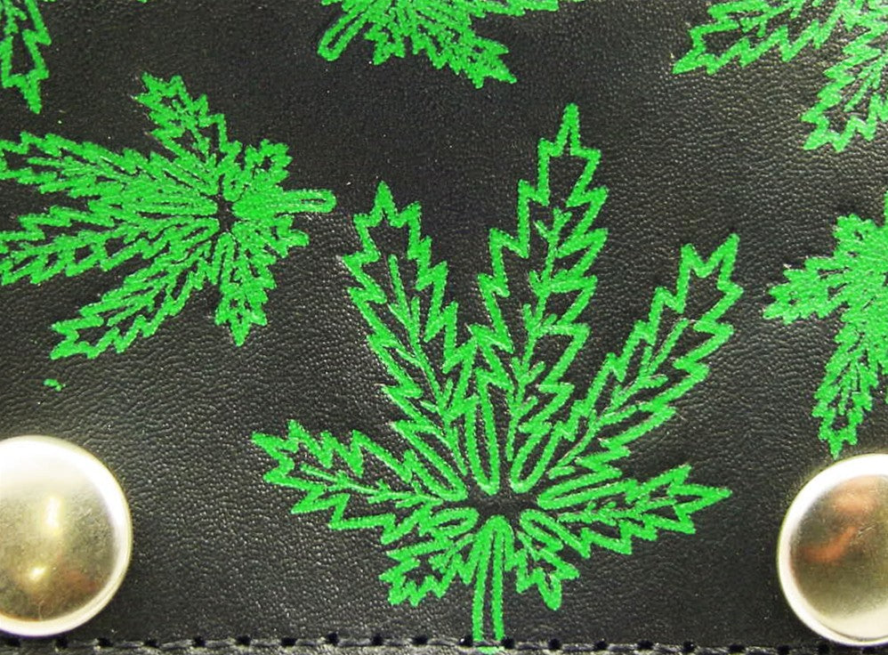 Pot Leaf Genuine Leather Chain Wallet