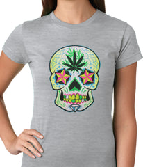 Pot Leaf Sugar Skull Ladies T-shirt