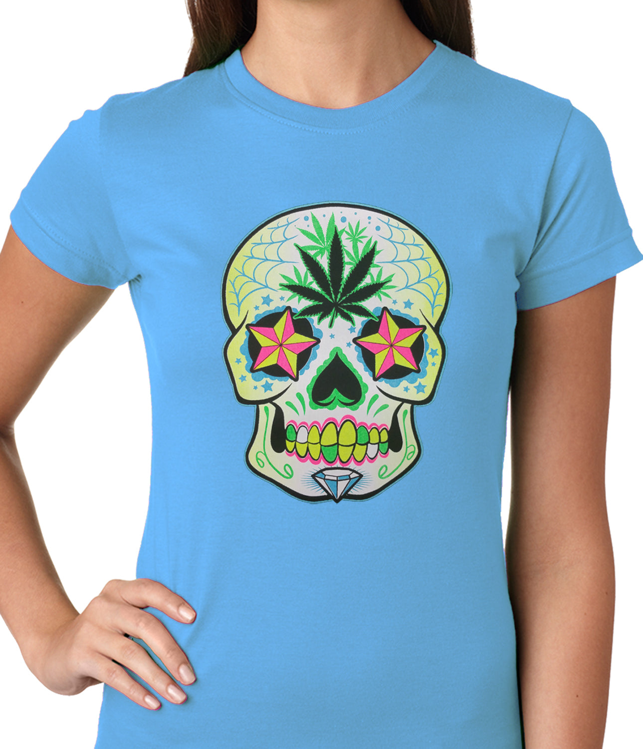 Pot Leaf Sugar Skull Ladies T-shirt