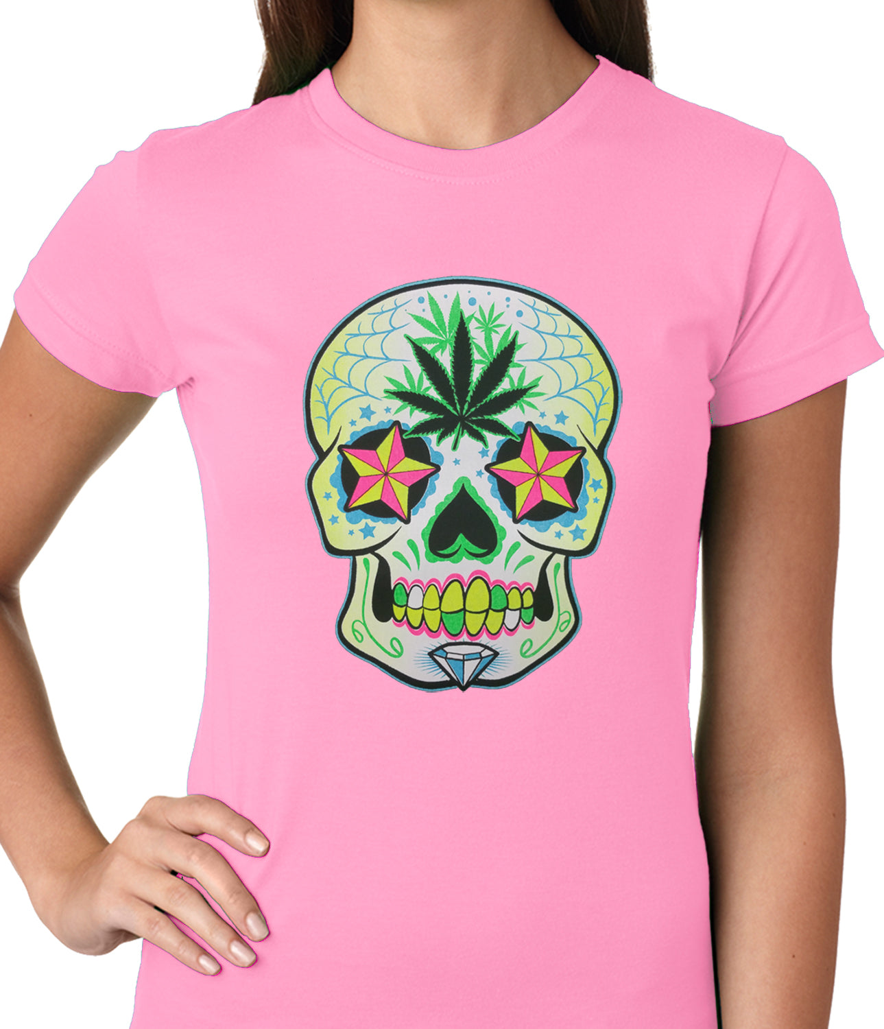 Pot Leaf Sugar Skull Ladies T-shirt