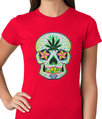 Pot Leaf Sugar Skull Ladies T-shirt
