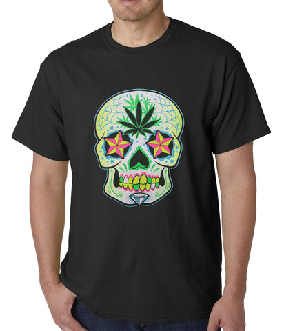 Pot Leaf Sugar Skull Mens T-shirt