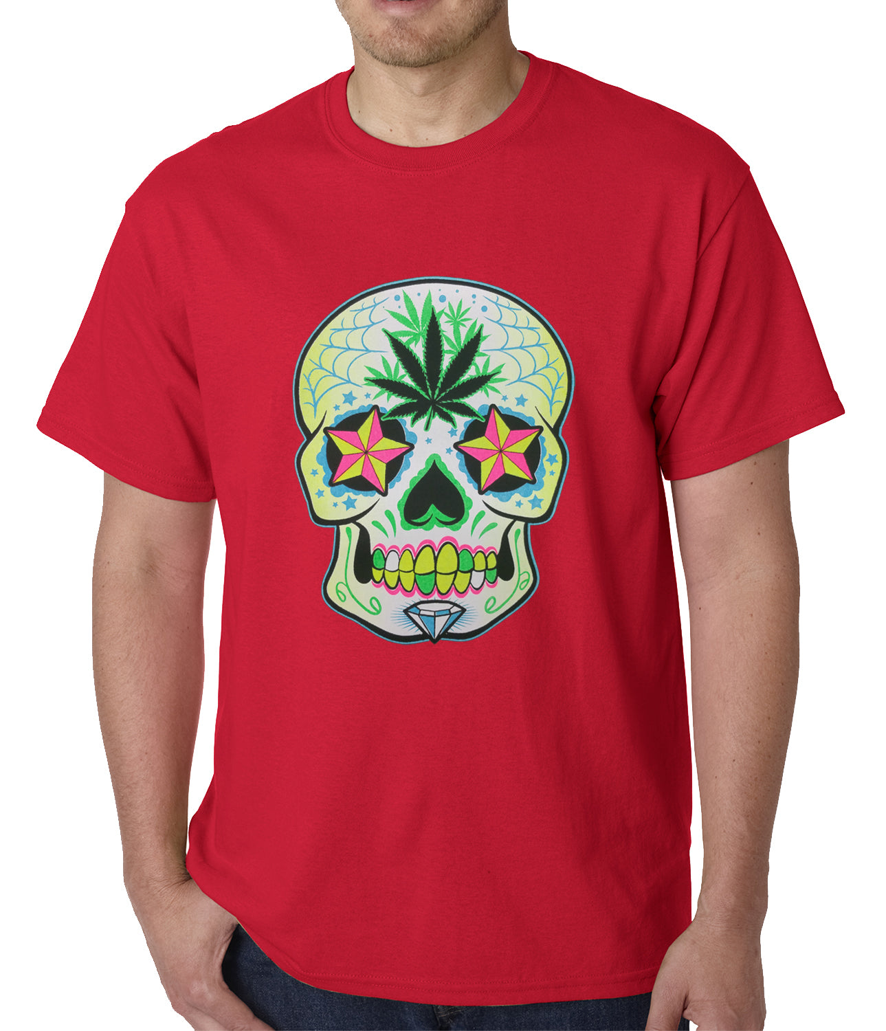 Pot Leaf Sugar Skull Mens T-shirt