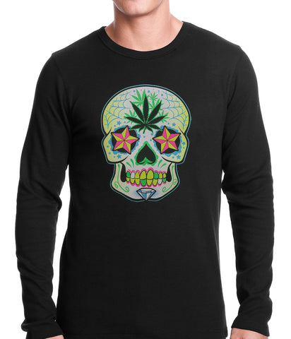 Pot Leaf Sugar Skull Thermal Shirt