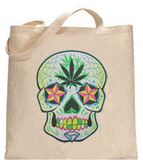 Pot Leaf Sugar Skull Tote Bag