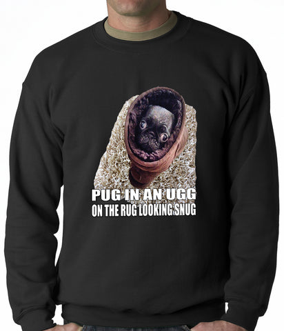 Pug In An Ugg On a Rug Looking Snug Adult Crewneck