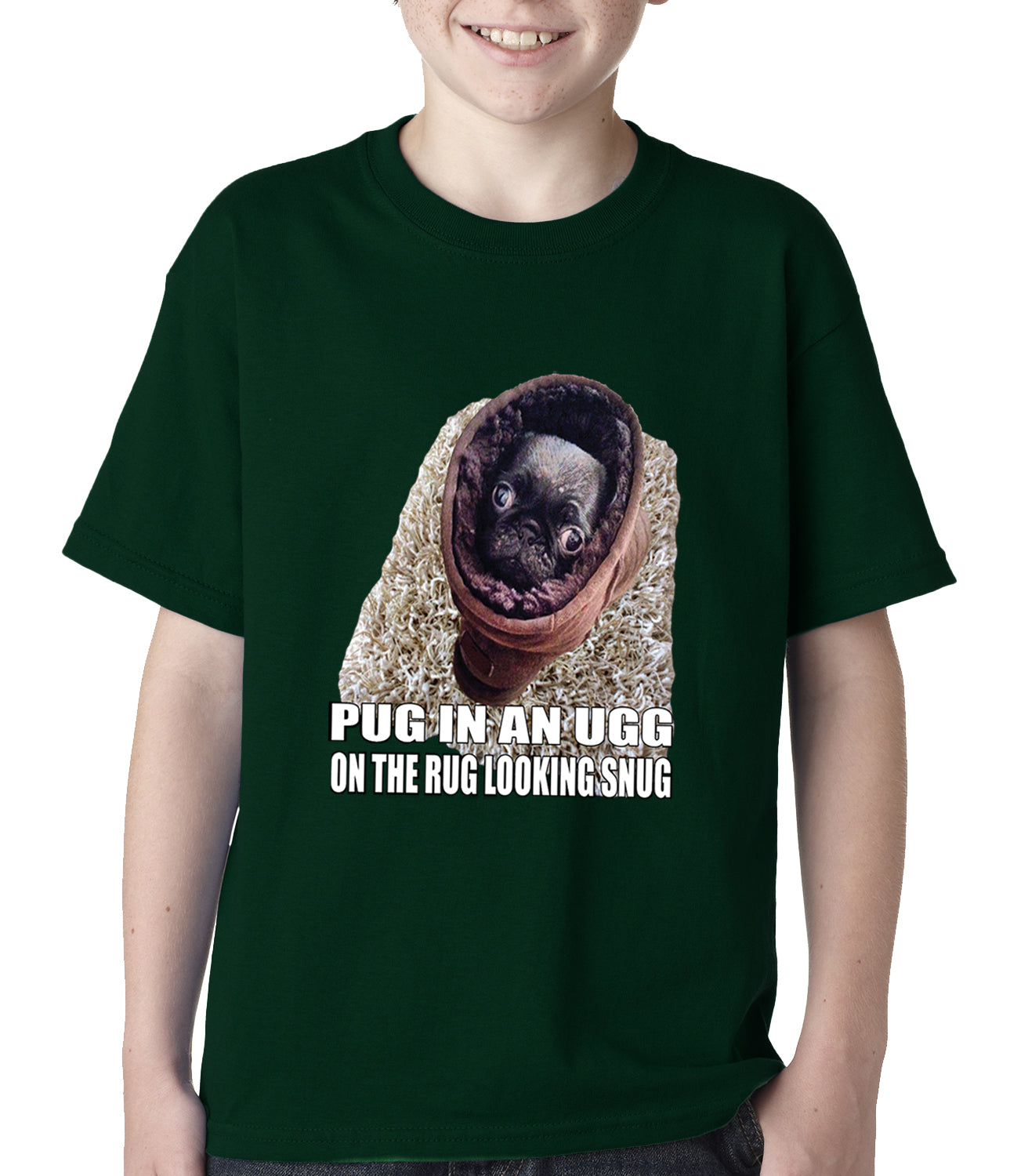 Pug In An Ugg On a Rug Looking Snug Kids T-shirt