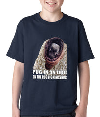 Pug In An Ugg On a Rug Looking Snug Kids T-shirt