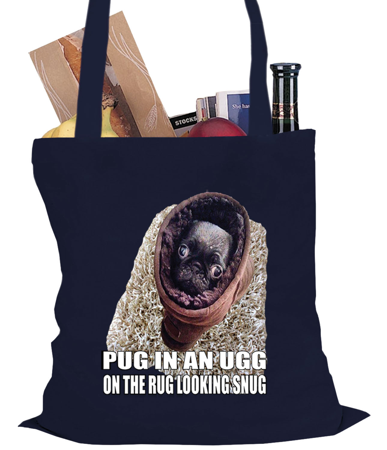 Pug In An Ugg On a Rug Looking Snug Tote Bag