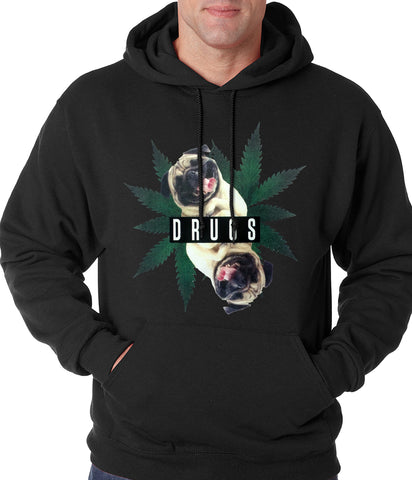 Pugs and Drugs Pot Leaf Adult Hoodie