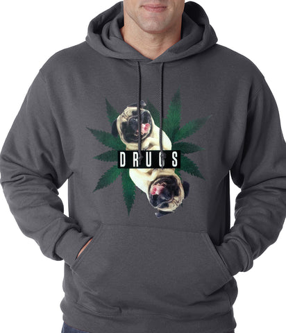 Pugs and Drugs Pot Leaf Adult Hoodie