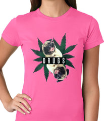 Pugs and Drugs Pot Leaf Ladies T-shirt