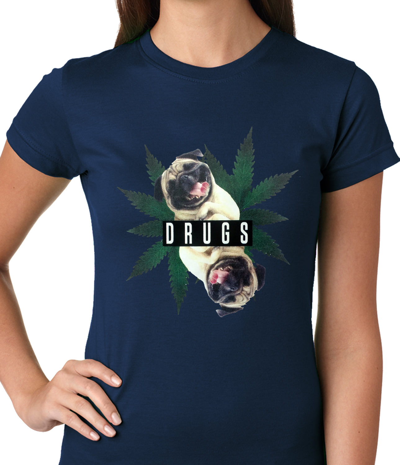 Pugs and Drugs Pot Leaf Ladies T-shirt