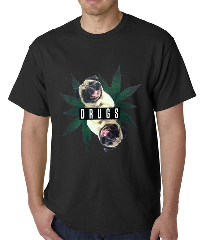 Pugs and Drugs Pot Leaf Mens T-shirt