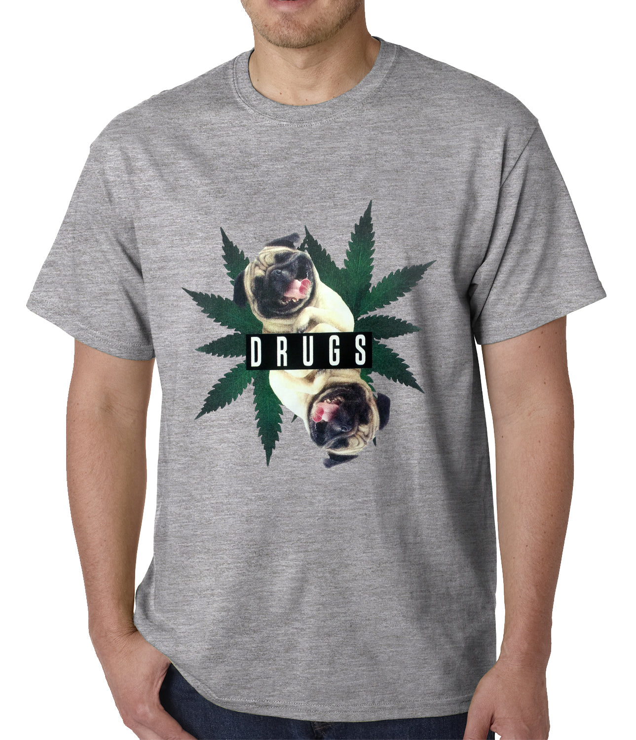 Pugs and Drugs Pot Leaf Mens T-shirt