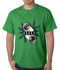 Pugs and Drugs Pot Leaf Mens T-shirt