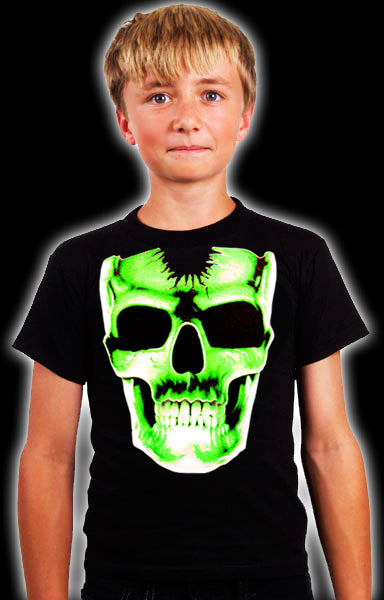 Radioactive Glowing Skull Kids T-Shirt (Black)