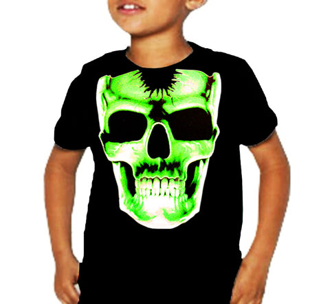 Radioactive Glowing Skull Kids T-Shirt (Black)