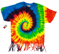 Rainbow Tie Dye Fringe Ladies T-shirt