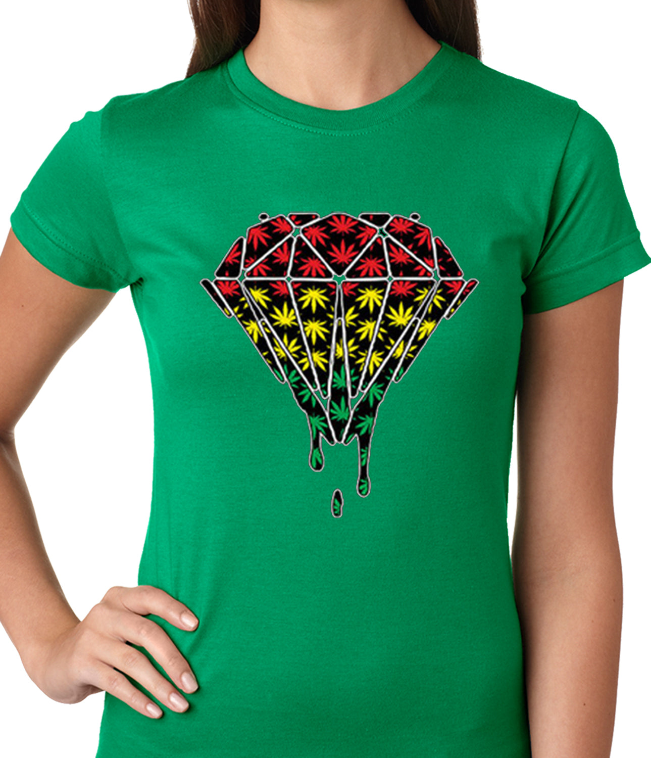 Rasta Pot Leaf Diamond Girls T-shirt
