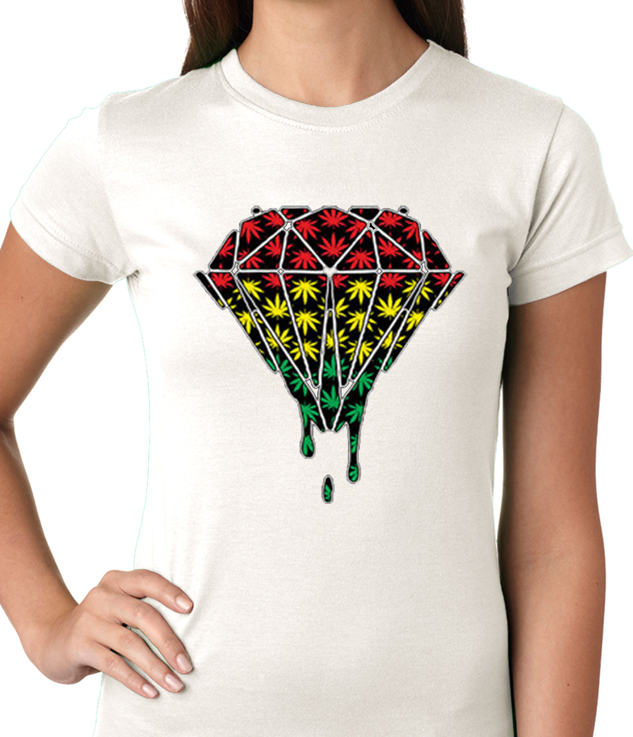 Rasta Pot Leaf Diamond Girls T-shirt