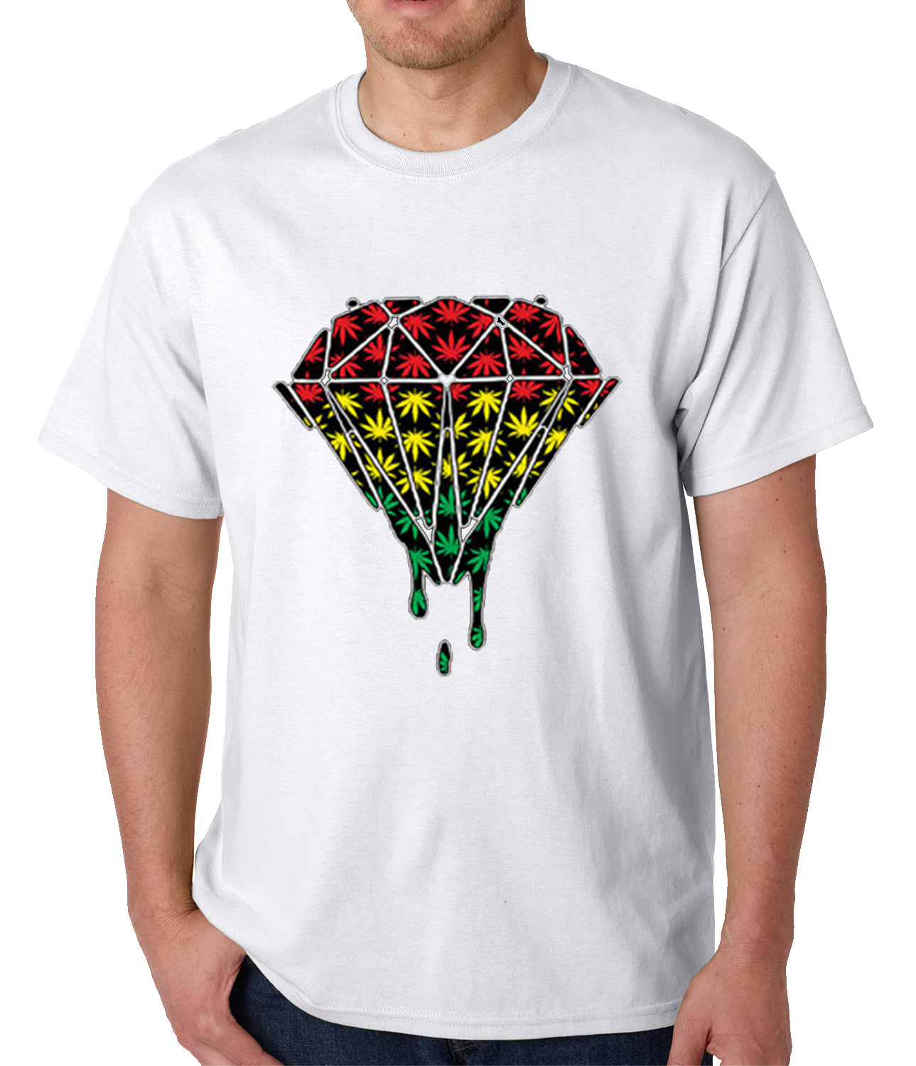 Rasta Pot Leaf Diamond Mens T-shirt