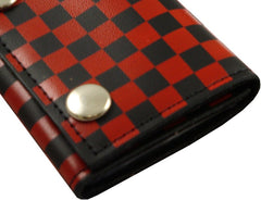 Red Checkerboard Genuine Leather Chain Wallet
