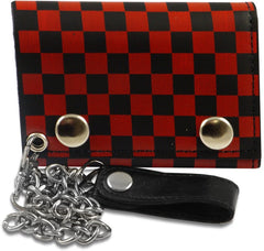 Red Checkerboard Genuine Leather Chain Wallet