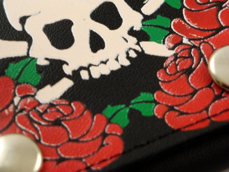 Red Rose Skull & Cross Bones Genuine Leather Chain Wallet