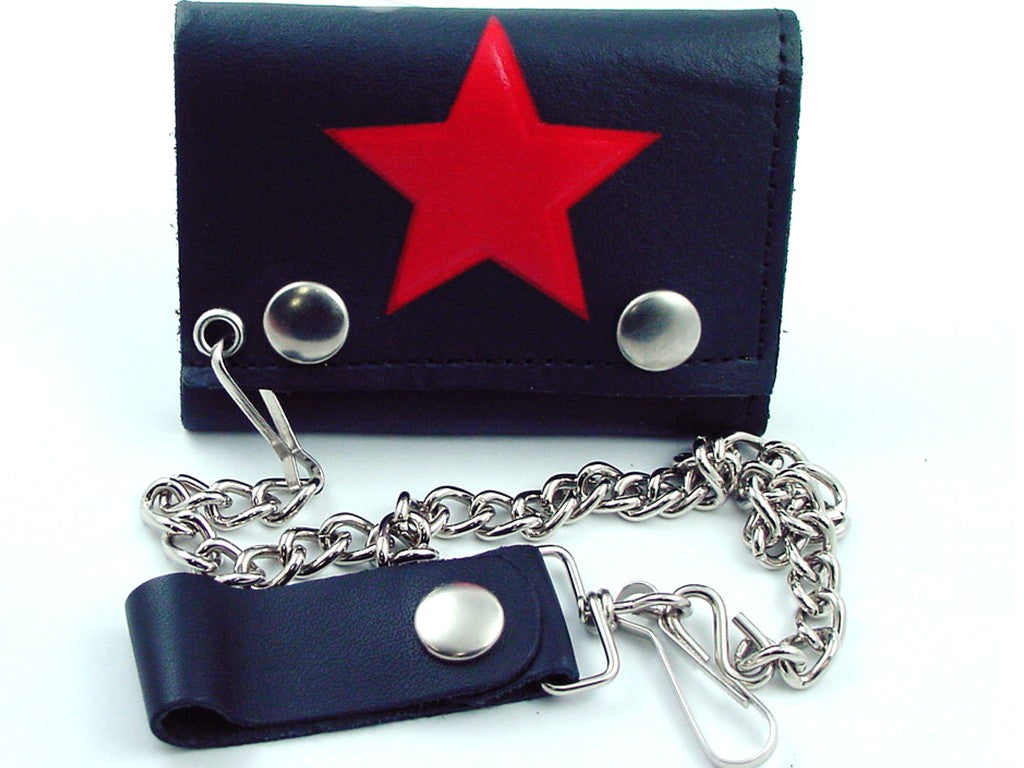 Red Star Genuine Leather Chain Wallet 