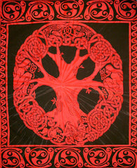 Red Tie Dye Celtic Tree Tapestry