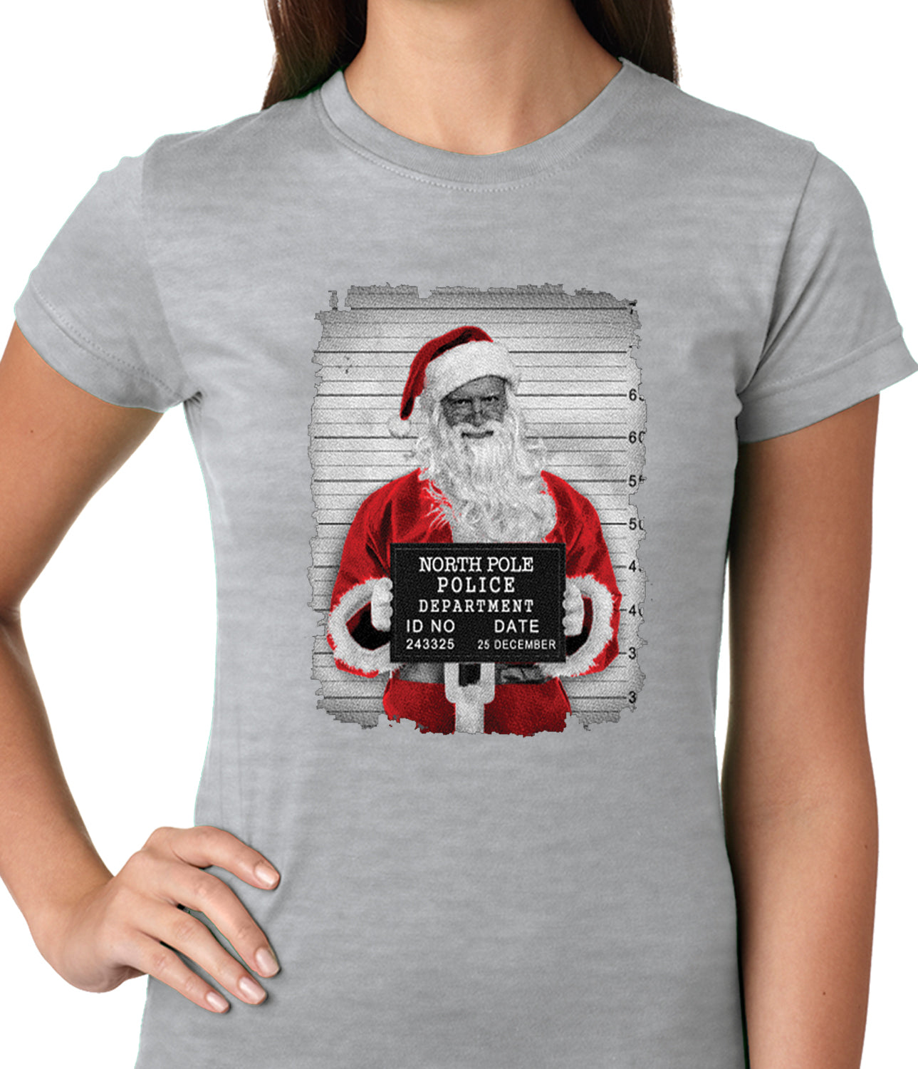 Santa Mug Shot Funny Ladies T-shirt