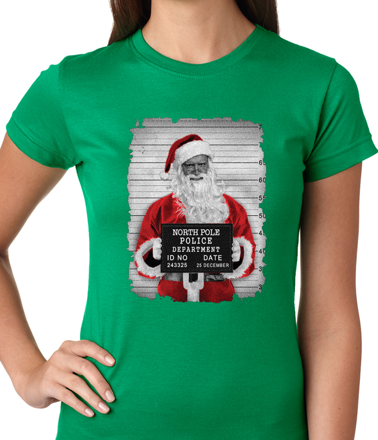Santa Mug Shot Funny Ladies T-shirt