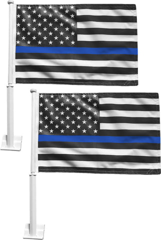 Set of 2 Blue Line American Flag Car Window Flags