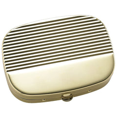 Shiny Gold Ribbed Cover with 3 Compartment Pill Box & Mirror