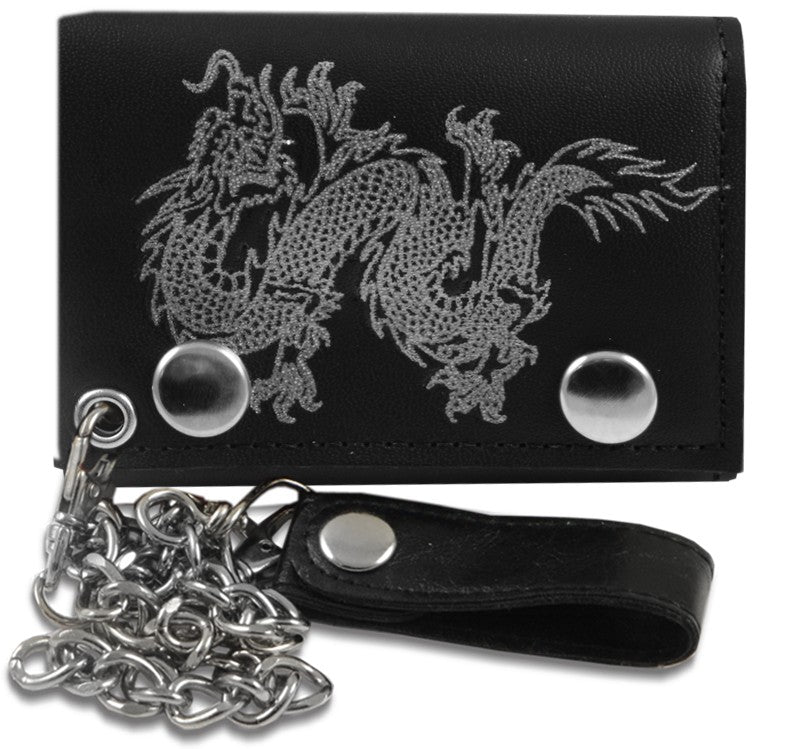 Silver Dragon Genuine Leather Chain Wallet