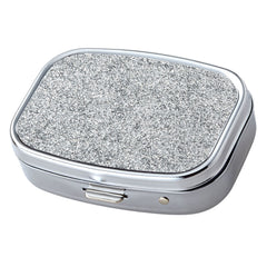 Silver Glitter Pattern with Mirror Iron Chrome Plated Rectangular 2 Compartment Pill Box