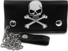 Skull & Crossbones 6 inch Biker Leather Chain Wallet