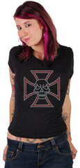 Skull Ironcross Rhinestone Girls T-Shirt