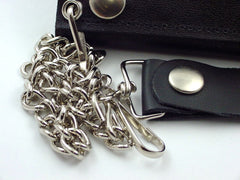 Genuine Leather Chain Wallet with Silver Skull Heads