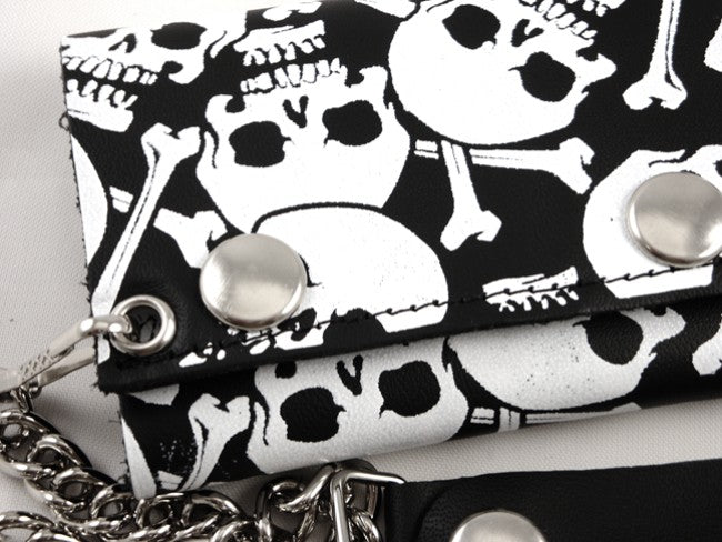 Skulls All Over Genuine Leather Chain Wallet
