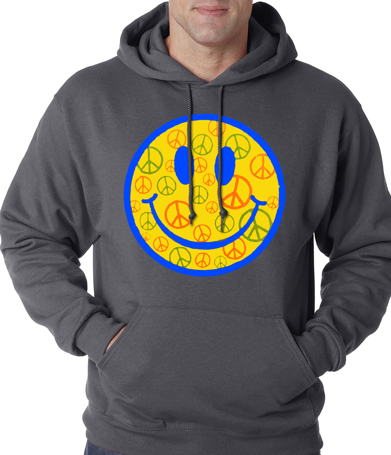 Smiley Face Peace Signs All Over Adult Hoodie