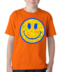 Smiley Face Peace Signs All Over Kids T-shirt