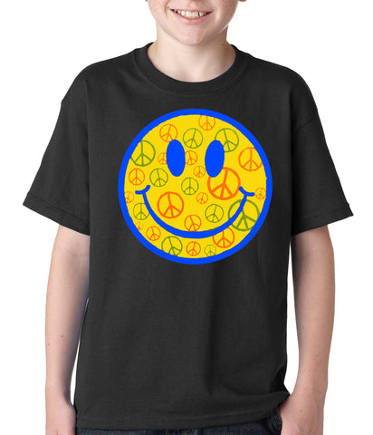 Smiley Face Peace Signs All Over Kids T-shirt