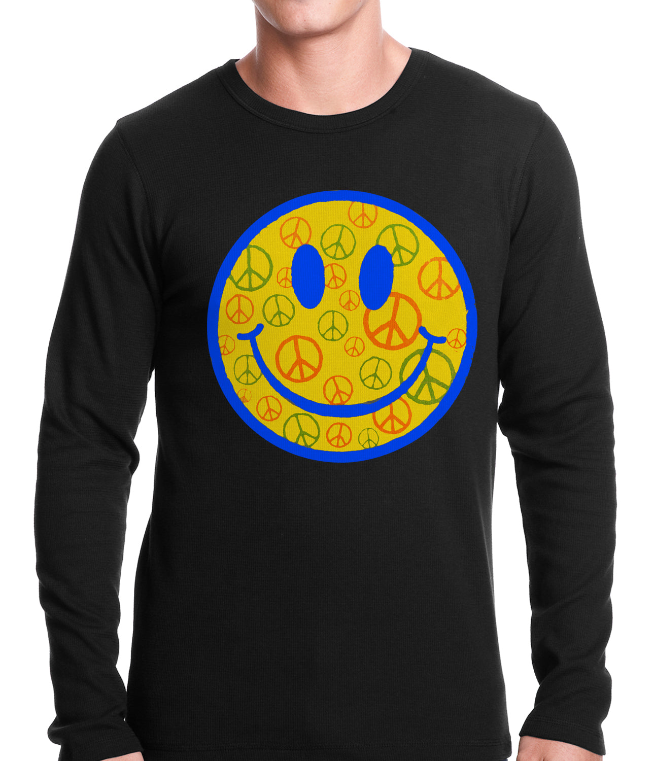 Smiley Face Peace Signs All Over Thermal Shirt