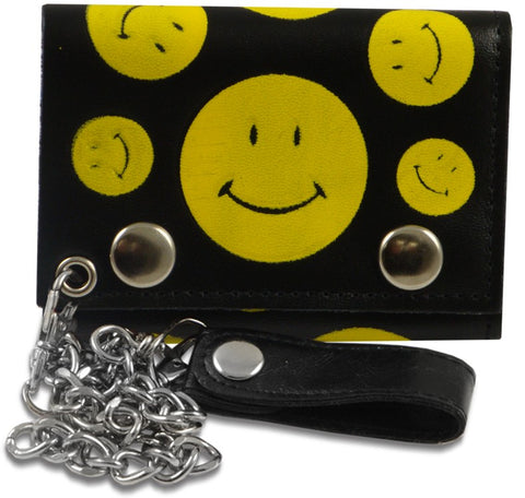 Smiley Faces Genuine Leather Chain Wallet